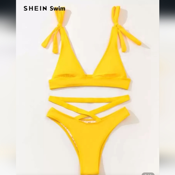 SHEIN Vibrant Yellow Bikini with Crisscross Detail - Picture 3 of 9